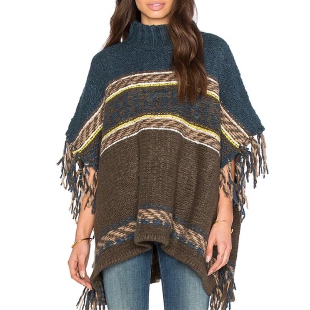 Free People Women's Multicolor Knit Poncho Sweater